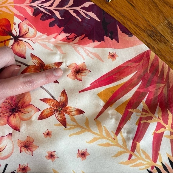 BEBE Long Sleeve Natalie Dress Royal Palm Floral Tropical Bell Sleeve 14 NO BELT - Picture 16 of 16